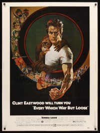 4z312 EVERY WHICH WAY BUT LOOSE 30x40 '78 art of Clint Eastwood & Clyde the orangutan by Bob Peak!