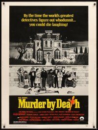 4z326 MURDER BY DEATH 30x40 '76 great Charles Addams art of cast by dead body & spooky house!