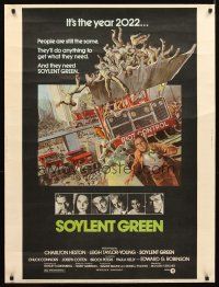 4z340 SOYLENT GREEN 30x40 '73 art of Charlton Heston trying to escape riot control by John Solie!