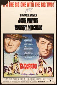 4z219 EL DORADO 40x60 '66 John Wayne, Robert Mitchum, Howard Hawks, the big one with the big two!