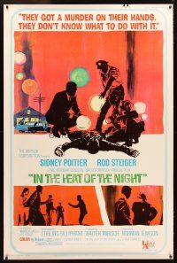4z232 IN THE HEAT OF THE NIGHT w/COA 40x60 '67 Poitier, Rod Steiger, Warren Oates, cool crime art!