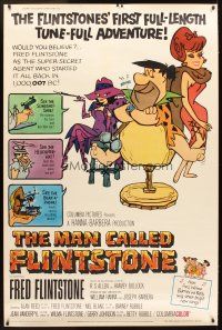 4z240 MAN CALLED FLINTSTONE 40x60 '66 Hanna-Barbera, Fred, Barney, Wilma & Betty, spy spoof!