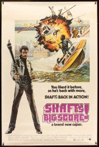 4z248 SHAFT'S BIG SCORE 40x60 '72 great art of mean Richard Roundtree with big gun by John Solie!