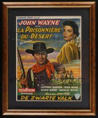 4z103 SEARCHERS matted & framed Belgian '56 different art of John Wayne & Natalie Wood, classic!