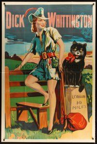 4z048 DICK WHITTINGTON stage play English 40x60 '30s cool stone litho of sexy female lead & cat!