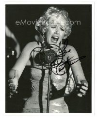 5a697 CONNIE STEVENS signed 8x10 REPRO still '80s great close up singing into microphone!