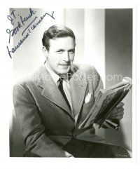 5a806 LAWRENCE TIERNEY signed 8x10 REPRO still '80s close portrait of the tough guy actor!