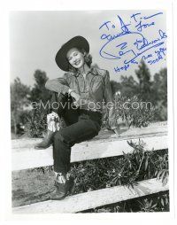 5a841 PENNY EDWARDS signed 8x10 REPRO still '80s full-length smiling portrait as a cowgirl!