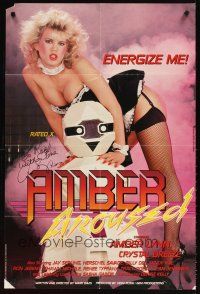 5a158 AMBER AROUSED signed 24x36 1sh '85 by Amber Lynn, adult actress, energize me!