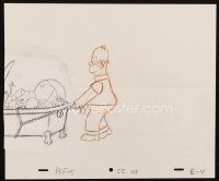 5a005 SIMPSONS animation art '00s cartoon pencil drawing of Homer pulling bath tub full of toys!