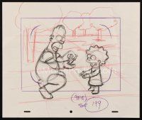 5a007 SIMPSONS animation art '00s cartoon pencil drawing of Homer smiling with Lisa!