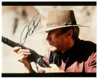 5a696 CLINT EASTWOOD signed color 8x10 REPRO still '85 best cowboy c/u with rifle from Unforgiven!