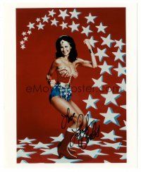 5a818 LYNDA CARTER signed color 8x10 REPRO still '90s full-length portrait in Wonder Woman costume!