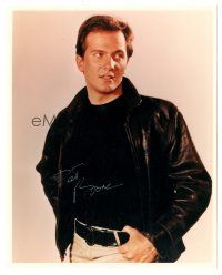 5a834 PAT BOONE signed color 8x10 REPRO still '00s great portrait of the famous singer in leather!