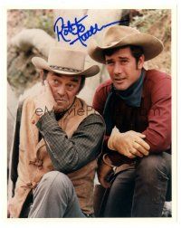 5a857 ROBERT FULLER signed color 8x10 REPRO still '90s c/u with John McIntire from Wagon Train!
