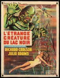 5a099 CREATURE FROM THE BLACK LAGOON linen signed French 23x32 R62 by Ben Chapman Jr., monster art!