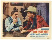 5a196 FOUR FACES WEST signed LC #8 '48 by Joel McCrea, who's close up holding lots of cash!