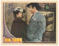 5a235 SIN TOWN signed LC '42 by Anne Gwynne, who's close up with Broderick Crawford!
