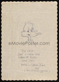 5a097 CHUCK JONES signed pen drawing '85 headshot of Daffy Duck + great long inscription!