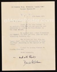 5a066 DAVID MCCALLUM signed letter '62 telling Paul Kohner he wants to be in The Great Escape!