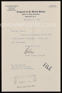 5a070 HELEN GAHAGAN signed letter '46 when she was a member of Congress on her stationery!