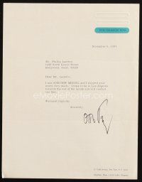 5a074 OTTO PREMINGER signed letter '67 letter of thanks to composer on his stationary!