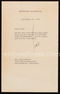 5a076 ROBERT ALDRICH signed letter '56 submitting a script for Machine For Chuparosa!