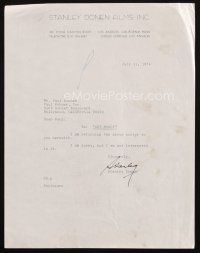 5a078 STANLEY DONEN signed letter '74 telling his agent he is not interested in Get Money script!