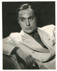 5a256 CHARLES BOYER signed deluxe 9.75x12.75 still '40s wonderful smoking portrait in suit & tie!