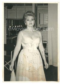 5a382 EVA GABOR signed deluxe 5x7 still '50s standing backstage in beautiful dress!