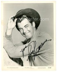 5a624 RORY CALHOUN signed 8x10 still '57 smiling portrait in cowboy hat from The Hired Gun!
