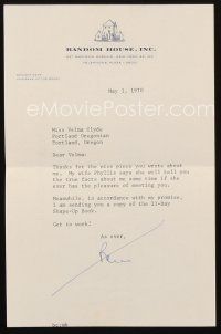 5a063 BENNETT CERF signed letter '70 the publisher thanking a writer for saying nice things!