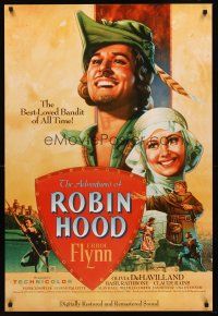 5b021 ADVENTURES OF ROBIN HOOD 1sh R89 Errol Flynn as Robin Hood, De Havilland, Rodriguez art!