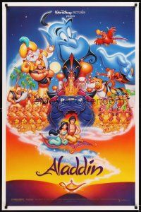 5b024 ALADDIN DS 1sh '92 classic Walt Disney Arabian fantasy cartoon, great art of cast!