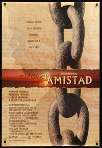 5b037 AMISTAD DS 1sh '97 Morgan Freeman, Steven Spielberg, cool silhouette & chains design!