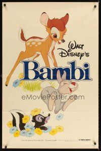 5b055 BAMBI 1sh R82 Walt Disney cartoon deer classic, great art with Thumper & Flower!