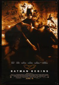 5b066 BATMAN BEGINS June 15 style advance DS 1sh '05 Bale as Caped Crusader carrying Katie Holmes!