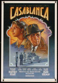 5b115 CASABLANCA video 1sh R92 Humphrey Bogart, Ingrid Bergman, Curtiz classic, LeFleur art!