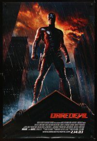 5b160 DAREDEVIL style A advance DS 1sh '03 huge image of Ben Affleck in costume standing in rain!