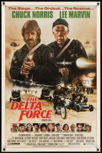 5b172 DELTA FORCE 1sh '86 cool art of Chuck Norris & Lee Marvin firing guns by S. Watts!