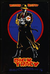 5b173 DICK TRACY DS 1sh '90 cool art of Warren Beatty with tommy gun!