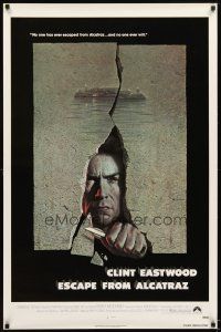 5b210 ESCAPE FROM ALCATRAZ 1sh '79 cool artwork of Clint Eastwood busting out by Lettick!