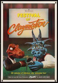 5b221 FESTIVAL OF CLAYMATION video 1sh '87 Will Vinton, great image of dinosaurs in theater!