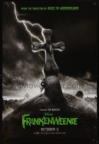 5b237 FRANKENWEENIE teaser DS 1sh '12 Tim Burton, horror image of wacky graveyard!