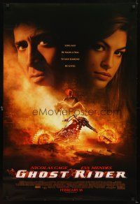 5b256 GHOST RIDER advance DS 1sh '06 Nicolas Cage in title role w/pretty Eva Mendes!