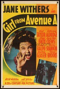 5b262 GIRL FROM AVENUE A 1sh '40 wacky image of shouting Jane Withers!