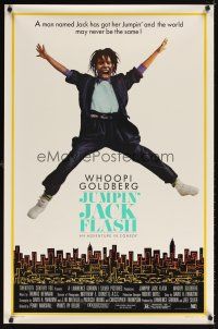 5b354 JUMPIN' JACK FLASH 1sh '86 great wacky image of Whoopi Goldberg in mid-air!