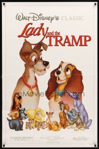5b376 LADY & THE TRAMP 1sh R86 Walt Disney romantic canine dog classic cartoon!