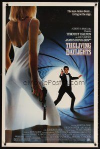 5b406 LIVING DAYLIGHTS 1sh '87 Timothy Dalton as James Bond & sexy Maryam d'Abo with gun!