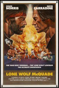 5b407 LONE WOLF McQUADE 1sh '83 great face off art of Chuck Norris & David Carradine by CW Taylor!